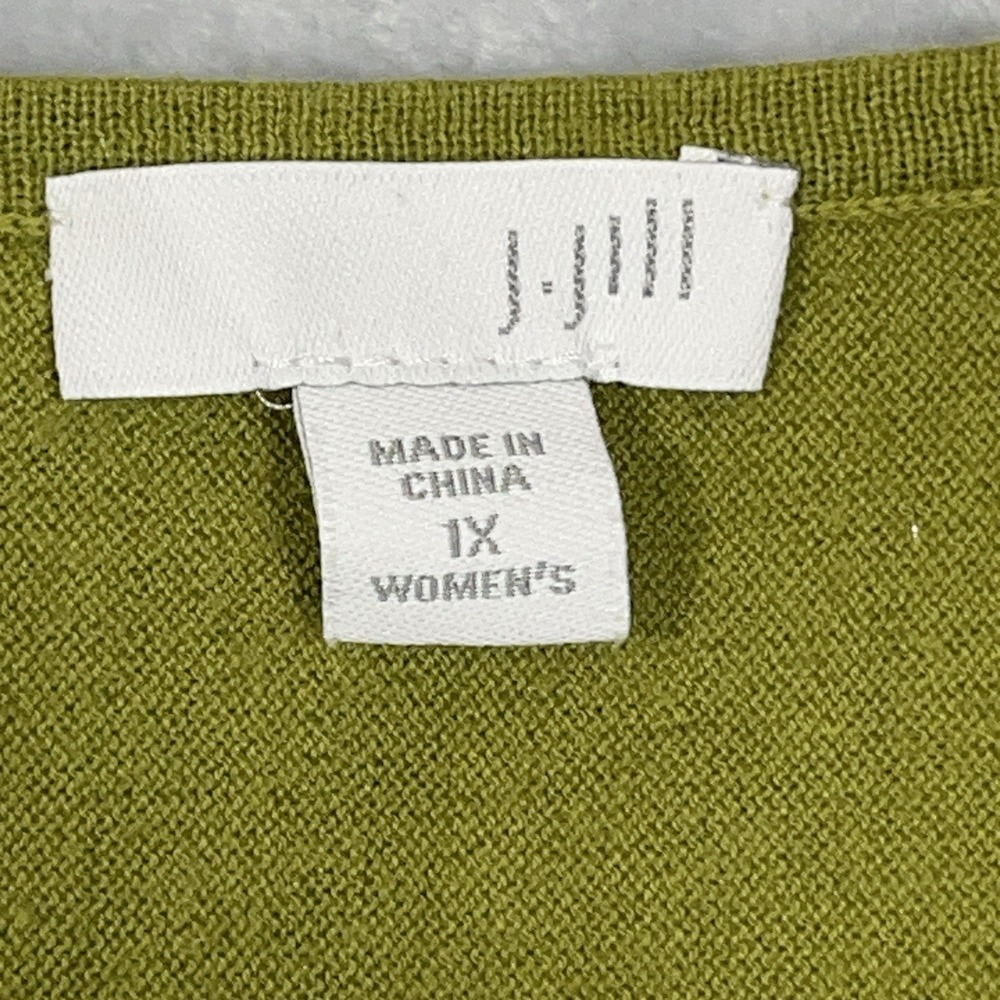 J Jill 1X‎ V Neck Green Shirt Top Sweater Roll Tab Short Sleeve Cotton Blend - Picture 2 of 9
